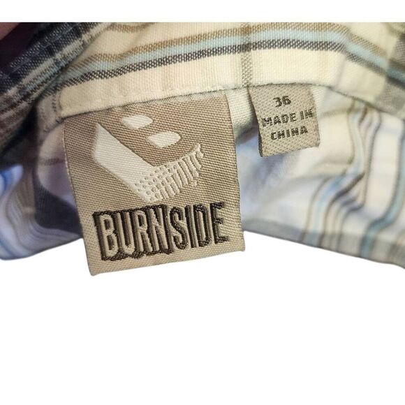 Burnside Cargo Shorts Men's Size 36 Blue Brown Tan White Plaid Flat Front - Picture 3 of 3